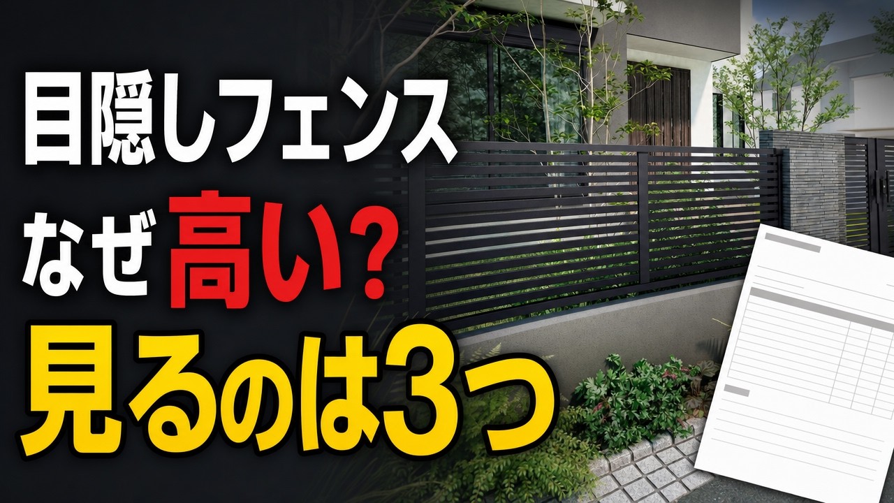 目隠しフェンスの見積金額を左右する3要因を解説するYouTubeサムネイル