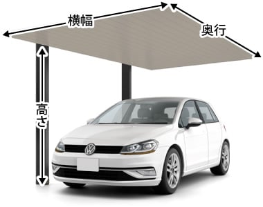 カーポートSC 1台用 ＜車1台＞のサイズ名称