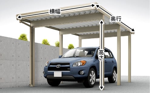 カーポートST 4500タイプ（耐積雪150㎝） 1台用 ＜車1台＞のサイズ名称